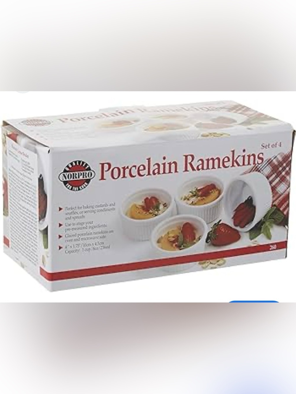 NORPRO Porcelain Ramekins Set of 4-8oz/ 236ml- white